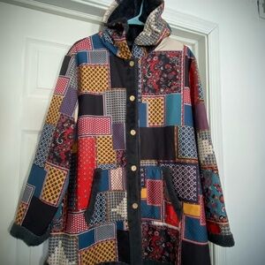 Nwot Women’s 2XL Patchwork Fleece Button Up Coat/Jacket Hooded SHEIN Curves Plus